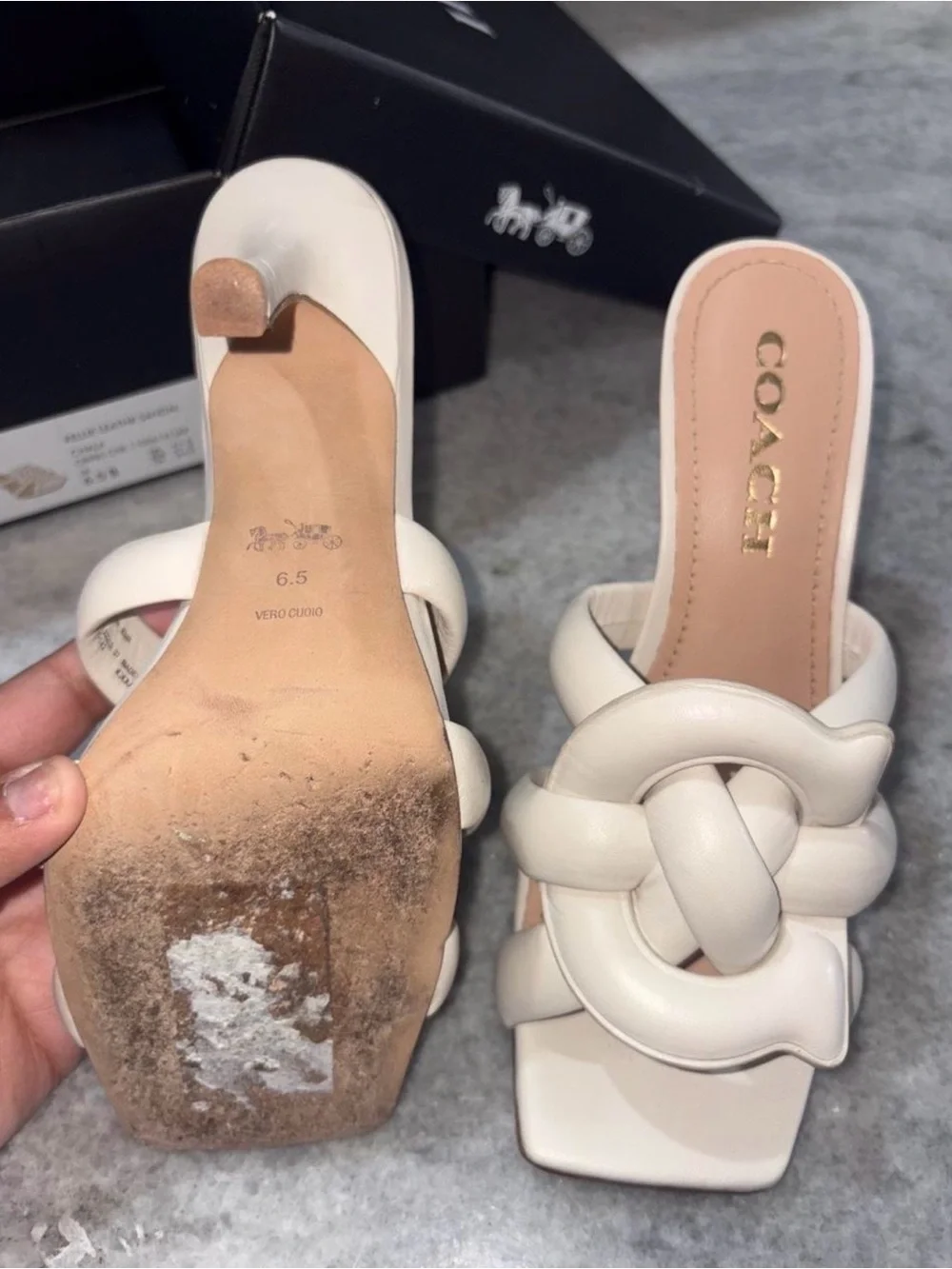 Coach Kellie leather sandals in cream & white, size US 6.5